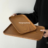 Plateau rectangulaire en plastique durable style Ins, motif végétal poli, imitation bois, multi-usages (thé, collations) pour les réceptions