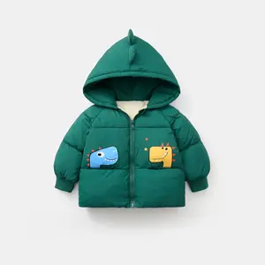 2023 Самый дешевый зеленый пуховик для детей с рисунком динозавра, внешняя теплая зимняя куртка, пальто, одежда для мальчиков для детей