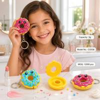 ISMAN 3g Boîte de baume à lèvres en forme de donut, porte-clés, avec effet glaçage et paillettes, étui cosmétique vide en plastique rose avec charnière, emballage compact en gros