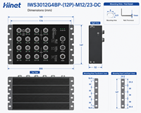 Switch Jaringan Industri L3 IWS3012G4BP-12P-M12/M23-DC 16x1000/100/10M PoE Port Tembaga M12 4x Port Bypass EN50155 -40~75