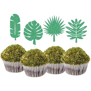 New palm leaf turtle leaf green leaf cupcake toppers summer theme cake cards insert for birthday festival home holiday party