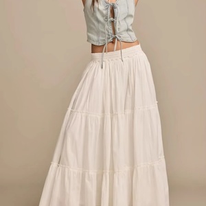 100% Cotton A-Line Peplum Semi <b>Skirt</b> for Women Pure <b>White</b> Fit and Fold Sweet Style with Natural Waistline for Summer - Product Image 1