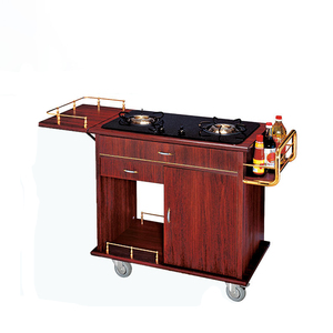 Troli Sajian Makanan Kayu Mewah 4 Roda 3 Laci, Troli Flambe, Layanan OEM ODM, Troli Hotel Modern Baja Tahan Karat - Product Image 4