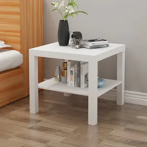CX meja kopi gaya Nordik, desain minimalis sederhana meja samping kayu untuk ruang tamu persegi meja kopi dua lapis dengan penyimpanan