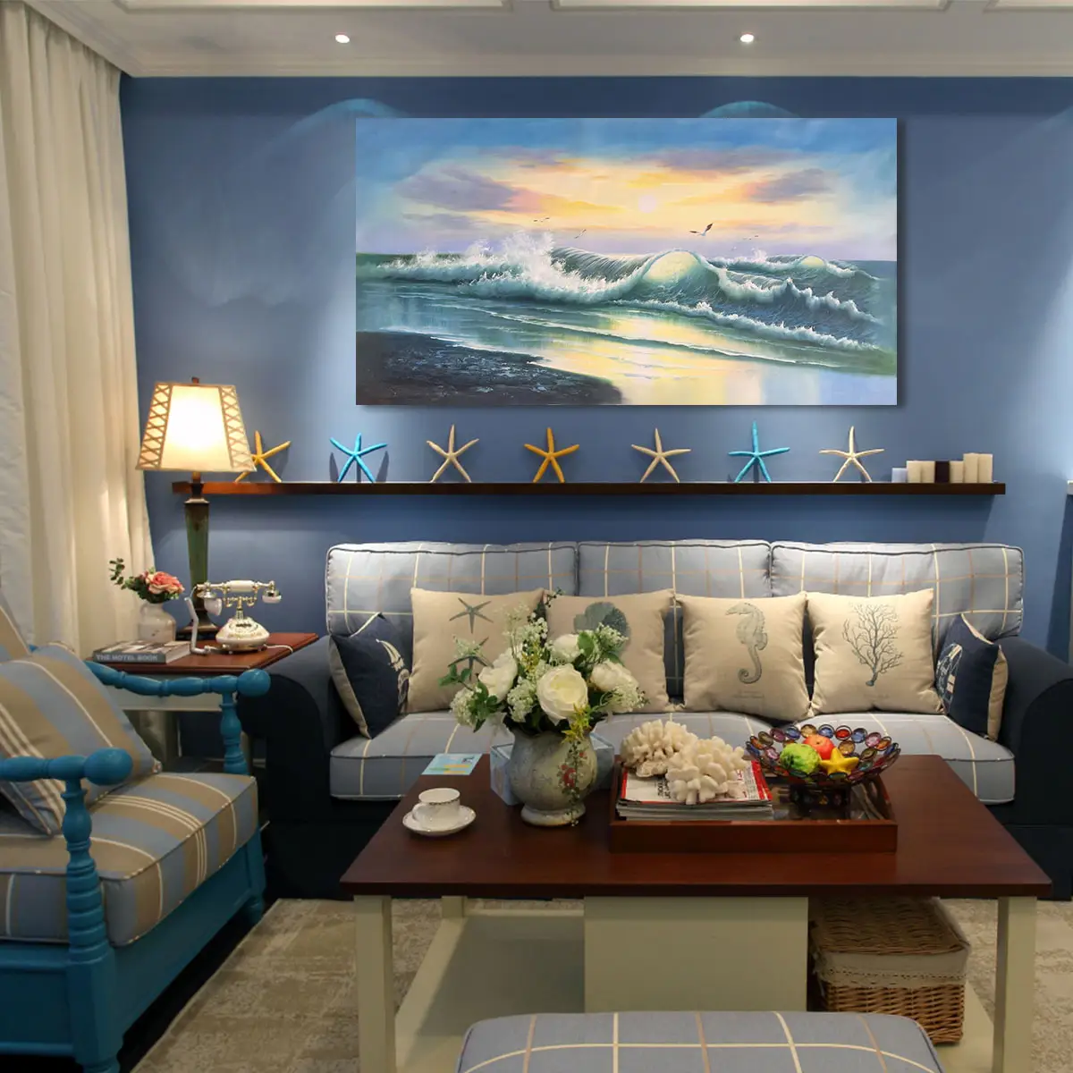 オリジナルアート海の風景画現代抽象アートワーク海の波キャンバス壁アート寝室の壁の装飾