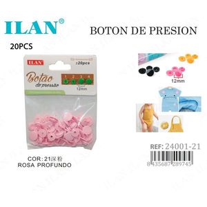 Bottoni a pressione Ilan 12mm in plastica rosa intenso, 20 pezzi per abbigliamento - Product Image 1