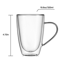 Mug à café en verre borosilicate à double paroi CnGlass B11, 320 ml (10,8 oz), isolé, avec poignée, impression de logo personnalisée