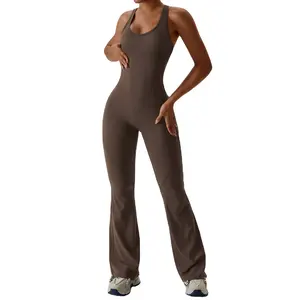 2023 New Custom Logo Beauty Back Flared Pants Legging Sports Gym Active Wear Workout Fitness Clothing Yoga Jumpsuit Women