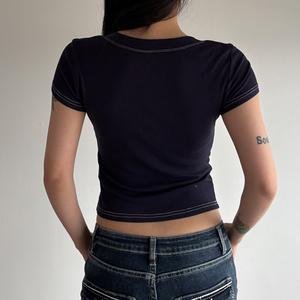 Y2K Vintage Summer Digital Printing Letter Print Short Sleeve T-Shirt Button V Neck Quick Dry Breathable Women's <b>Top</b> - Product Image 6