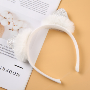 2020 Custom Fashion Party Baby Giral Hair Accessories Cute White Plush Cat Ear Headbands for Kids - Product Image 2