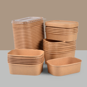 Nuevos cuencos de papel Kraft desechables biodegradables con diseño cuadrado Rectangular tapa de comida para llevar para alimentos rectangulares cuadrados - Product Image 1