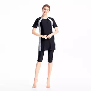 S-4XL de baño para mujeres musulmanas, traje de baño conservador de tres piezas, chaleco de color sólido, pantalones con capucha, ropa de playa Islámica