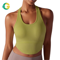 Ensemble de yoga pour femme : Haut court de sport sans couture avec soutien-gorge rembourré et leggings de yoga à effet ventre plat, vente en gros, logo personnalisé