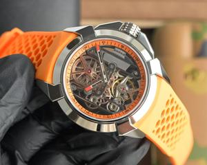 Reloj Mecánico de Acero Inoxidable para Hombre con Diseño Hueco y Correa Deportiva Naranja - Product Image 4