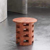 Table d'appoint pliable en marbre travertin rouge de style nordique minimaliste, table basse créative, table d'angle
