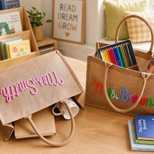 Bolsa de Mano de Lino Tejida a Mano, Informal, para Viajes, con Nombre Personalizado, para Regalos de Agradecimiento a Profesores, Regalos de Boda, Regalos de Regreso a Clases, Color Sólido - Product Image 1