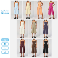 TZ5555-4 Nouveaux ensembles de yoga au design innovant avec haut respirant et à séchage rapide à col carré et pantalon capri ample taille haute rehausseur de hanches