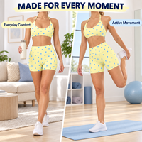 Ensemble de yoga pour femmes avec logo personnalisé, motif à pois bleus, soutien-gorge de sport et short de fitness, tenue de loisirs contrastante