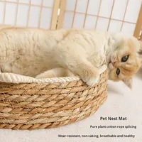 Lit pour chat en corde tressée et sisal, résistant à l'usure, non-déchirable, grand nid rond pour animaux de compagnie, personnalisable, utilisable toute l'année