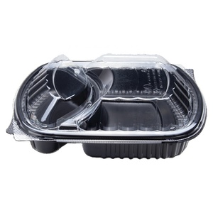 Boîte à emporter en plastique flexible rectangulaire à 2 compartiments de 300 Ct 36oz PP, micro-ondable, noire, avec couvercle OPS - Product Image 5