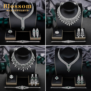 Hoa CS Đồ Trang Sức 925 Bạc Sang Trọng Tốt Thanh Lịch Cô Dâu Màu Đỏ Hình Bầu Dục <span class=keywords><strong>Zircon</strong></span> Bridal Chính Đá 4 Mảnh Đồ Trang Sức Bộ Cho Phụ Nữ - Product Image 2