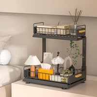 Moderner L-förmiger 2-stufiger Unterschrank-Organizer aus Kohlenstoffstahl mit Ausziehbaren Aufbewahrungsschubladen
