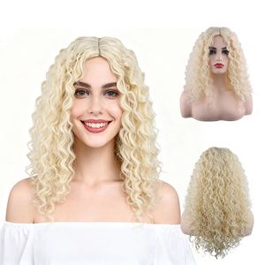 Parrucche Frontali Ricci Afro Pre-Piumate per Donne, Senza Colla, Resistenti al Calore, Capelli Sintetici, Densità 150%, Realizzate a Macchina, <span class=keywords><strong>Bionde</strong></span> - Product Image 1