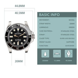 Nuevo Reloj Mecánico para Hombre de 40 mm, Diseño NH35, Automático, Esfera Negra, Cristal de Zafiro, Acero Inoxidable, Resistente al Agua 20 Bar - Product Image 6