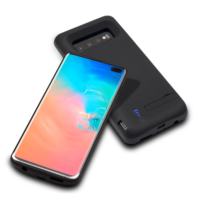 Portable 6000mAh Mini Power Bank with LED for Samsung Galaxy S24/S21/S20 Plus Wireless Input Phone Charging Case with Kickstand