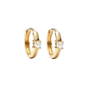 Female earrings dainty pearl huggies earrings small hoop earrings nickel free