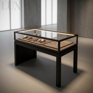 LUX Hot Sale Chinese Jewelry Showcase Black Color Wood Jewellery Showroom Counter Showcase Wooden <b>Display</b> <b>Tables</b> for Jewelry - Product Image 1