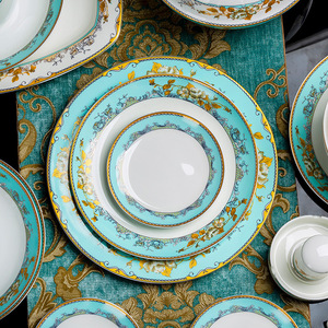 Ensemble de vaisselle de mariage de luxe en céramique de haute qualité Style nordique élégant vert blanc assiettes et bols pour le Moyen-Orient - Product Image 3