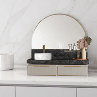 Meuble-lavabo de salle de bain moderne OPPOLIA en métal demi-rond arqué avec miroir LED, vasque flottante murale
