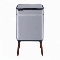 Poubelle automatique intelligente ELPHECO 50L en acier inoxydable avec couvercle intelligent et pieds en bois, bac intérieur de tri pour cuisine et chambre