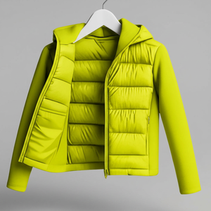 Unisex Lime Green Puffer <b>Jacket</b> Zip-Up Winter Casual Coat <b>Slim</b> <b>Fit</b> Hooded Polyester Windproof Solid Color Regular Length - Product Image 4