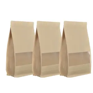 Biodegradable natural kraft paper banana granola cereal packaging bag with zip and window