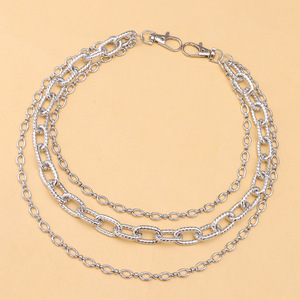 Chaîne de pantalon multicouche en argent tibétain gaufré, accessoire unisexe pour hip-hop et danse de rue, blanc K - Product Image 3