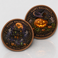Pièce commémorative ronde en cuivre fin .999 de 1 oz, thème Happy Halloween, Maison Hantée, colorée, médaille de collection