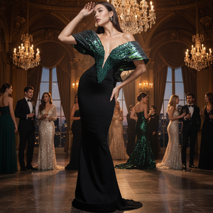 Latest Design Luxury Formal Wear Mermaid Silhouette Strapless High Split Long Evening Prom Party Dresses <b>Back</b> <b>Drop</b> Pattern - Product Image 3