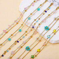 Pulseras de Cadena y Eslabones de Acero Inoxidable con Perlas Florales y Piedras Preciosas Naturales para Uso Diario Informal Estilo Boho