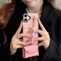 Étui de téléphone en cuir litchi tendance pour iPhone 17 Pro Max avec pochette universelle pour étui Airpods