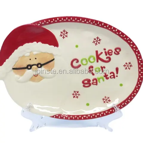 Custom Christmasサンタペイントセラミックプレートクッキープレート