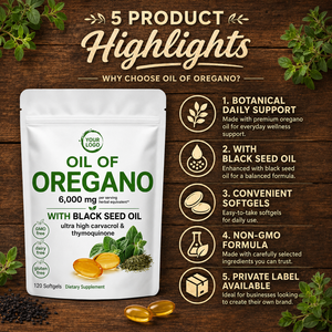 Aceite de Orégano en Cápsulas Blandas, Fórmula Botánica Natural de 6000mg, Sin GMO, Certificado GMP, Marca Privada OEM ODM, Apoyo Inmunológico, Vitalidad y Bienestar - Product Image 3