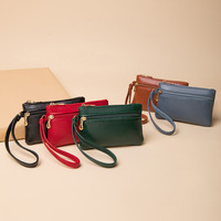 Dompet pendek Mini pria dan wanita, dompet kunci ritsleting kulit PU gaya Vintage Korea