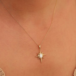 <span class=keywords><strong>Dina</strong></span> Venta caliente mujeres encanto gargantilla collar cielo azul ópalo piedra hexagrama colgante Acero inoxidable joyería mujer collar - Product Image 5