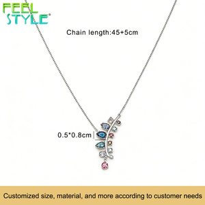 Collier pendentif feuille et branche en zircon coloré, chaîne fine en acier inoxydable 316 plaqué or PVD, collier glamour pour femme, cadeau - Product Image 6