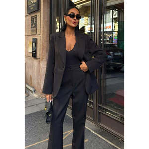 Conjunto de Traje Premium para Mujer, Negro, Manga Larga, Antirarrugas, Elegante, Estilo Otoñal - Product Image 4