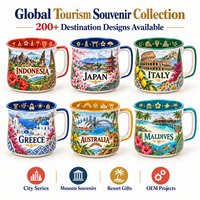 Tasse en céramique souvenir d'Indonésie avec imprimé Hibiscus Java Bali pour tasse à café en porcelaine, design personnalisé avec monuments, OEM ODM, vente en gros