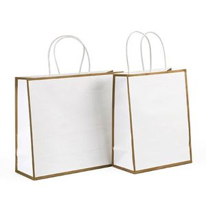 Sacs cadeaux en papier blanc de luxe à la mode avec poignées en ruban, vente en gros - Product Image 6