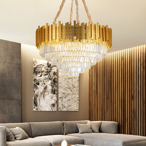 Lampadario Moderno in Cristallo Dorato, Lampada <span class=keywords><strong>a</strong></span> <span class=keywords><strong>Sospensione</strong></span> <span class=keywords><strong>LED</strong></span> di Lusso per Interni - Product Image 4
